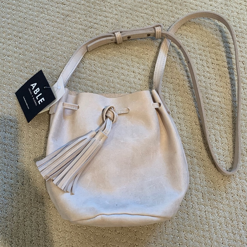 ABLE- Leather Maria Bucket Bag- Color: Bone